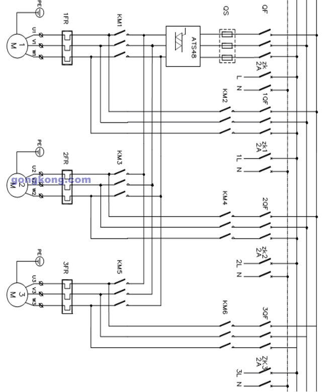 軟啟動(dòng)器一拖三設(shè)計(jì)參考 控制原理圖 軟啟動(dòng)器一拖三設(shè)計(jì)參考 控制原理圖